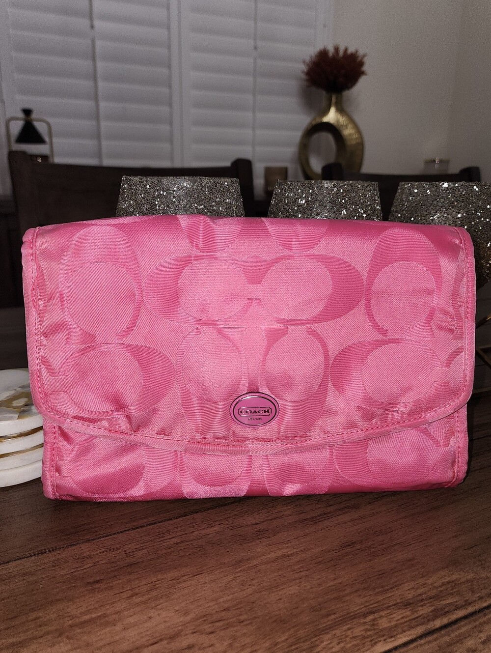 Coach Pink Signature Nylon Travel Case